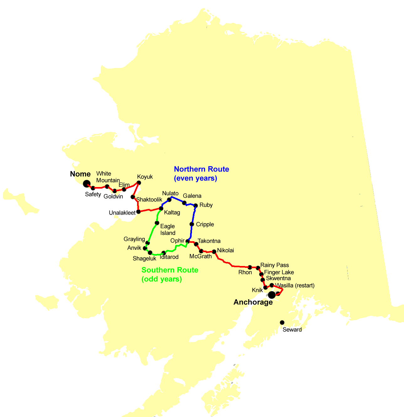 Trasa závodu Iditarod